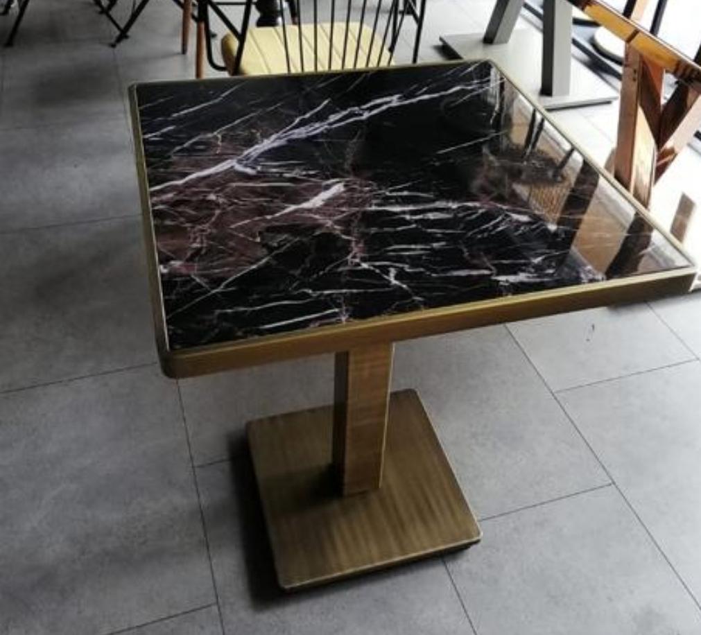 Bordo Mermer Pirinç Bordürlü Cafe Masası