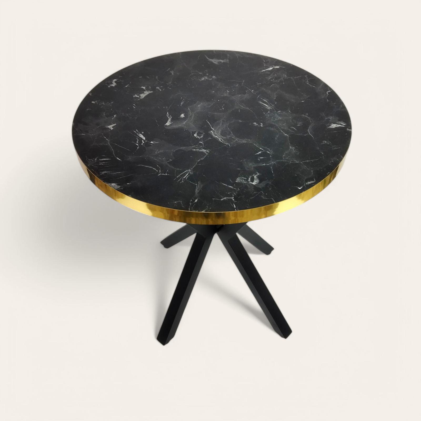 Siyah Mermer Pirinç Bordürlü Yuvarlak Cafe Masası